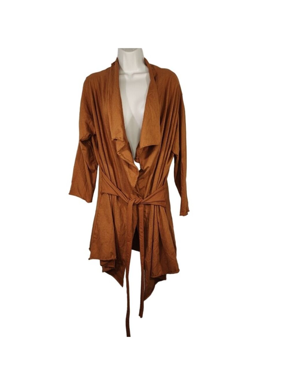 Unbranded Brown Long Sleeve Open Front Jersey Knit Jacket Women One Size Belted